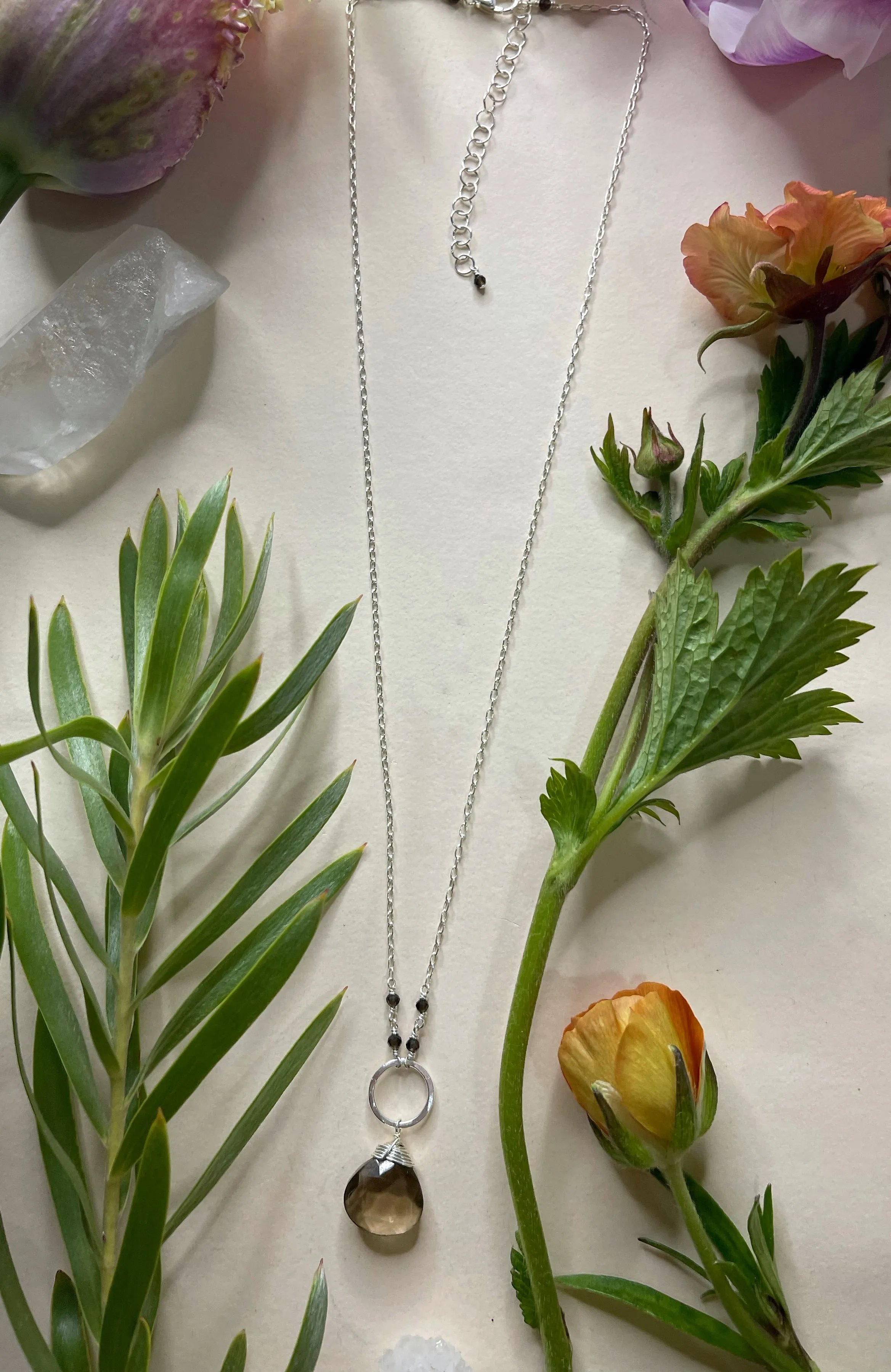 Hammered Circle w/Stone Drop Necklace