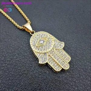 Hamsa Hand of Fatima Necklace Gold Color Stainless Steel