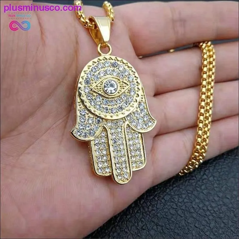 Hamsa Hand of Fatima Necklace Gold Color Stainless Steel