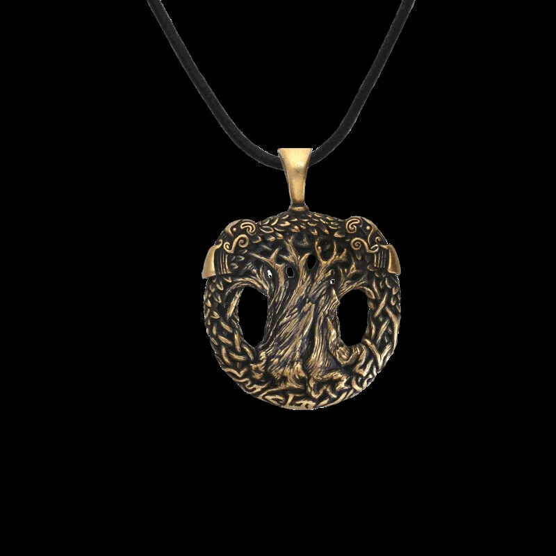Handcrafted Bronze Ravens Yggdrasil Necklace [Large]