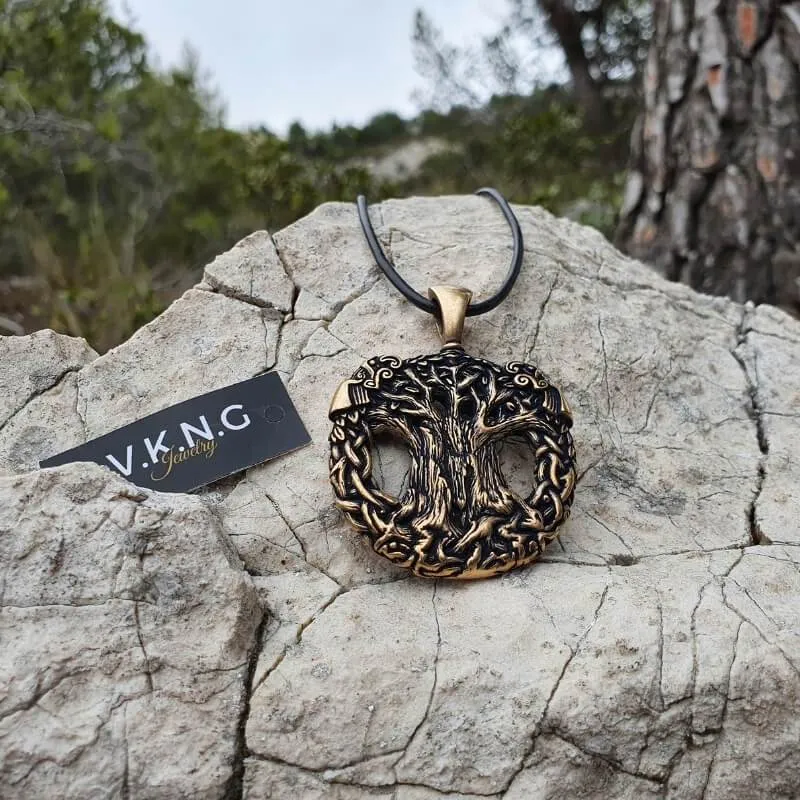 Handcrafted Bronze Ravens Yggdrasil Necklace [Large]