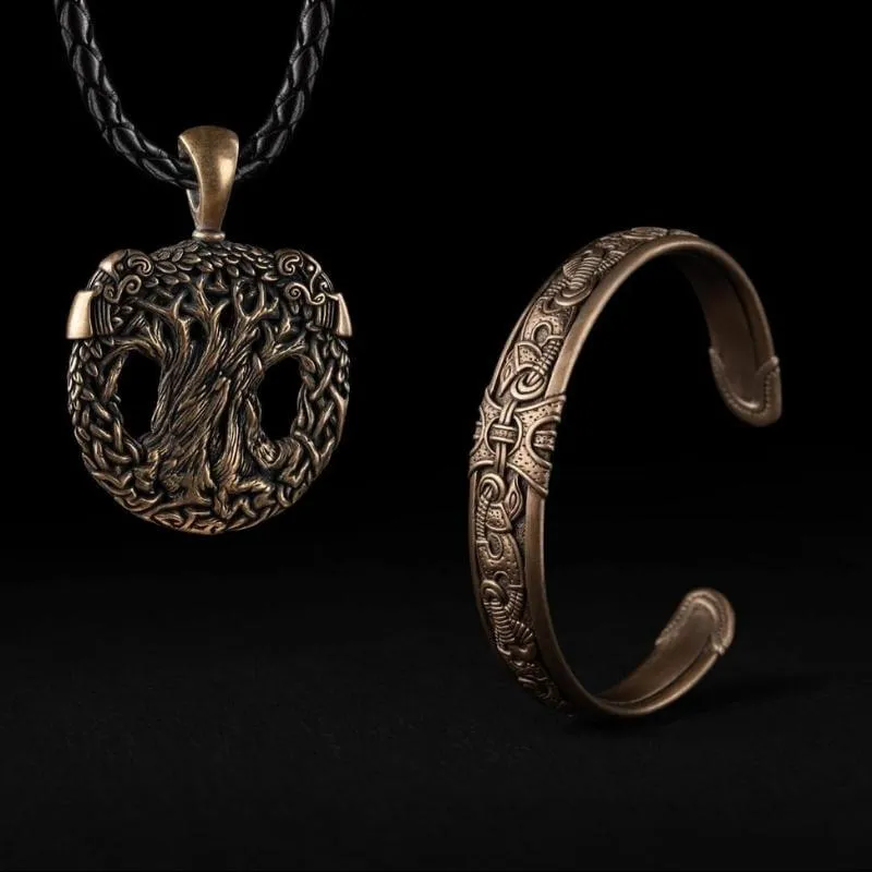 Handcrafted Bronze Ravens Yggdrasil Necklace [Large]