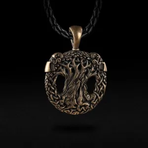 Handcrafted Bronze Ravens Yggdrasil Necklace [Large]