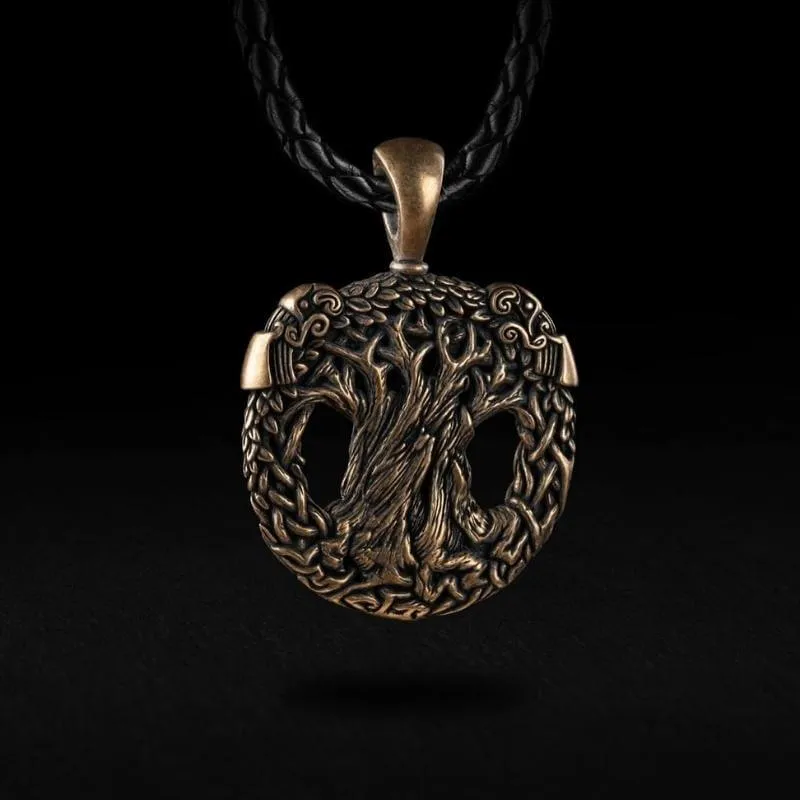 Handcrafted Bronze Ravens Yggdrasil Necklace [Large]