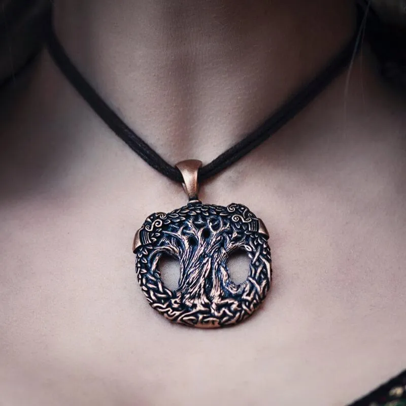 Handcrafted Bronze Ravens Yggdrasil Necklace [Large]