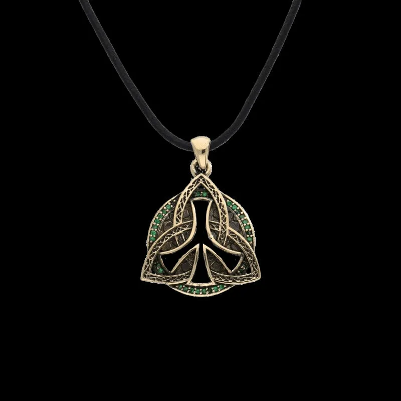 Handcrafted Triquetra Symbol CZ Bronze Pendant