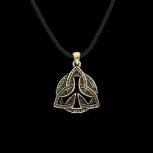 Handcrafted Triquetra Symbol CZ Bronze Pendant