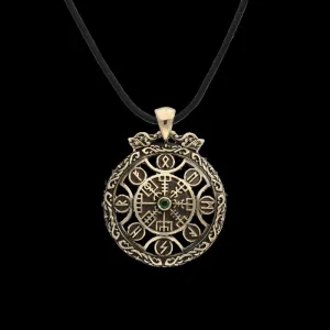 Handcrafted Vegvisir Symbol Viking Runes Ornament Bronze Pendant