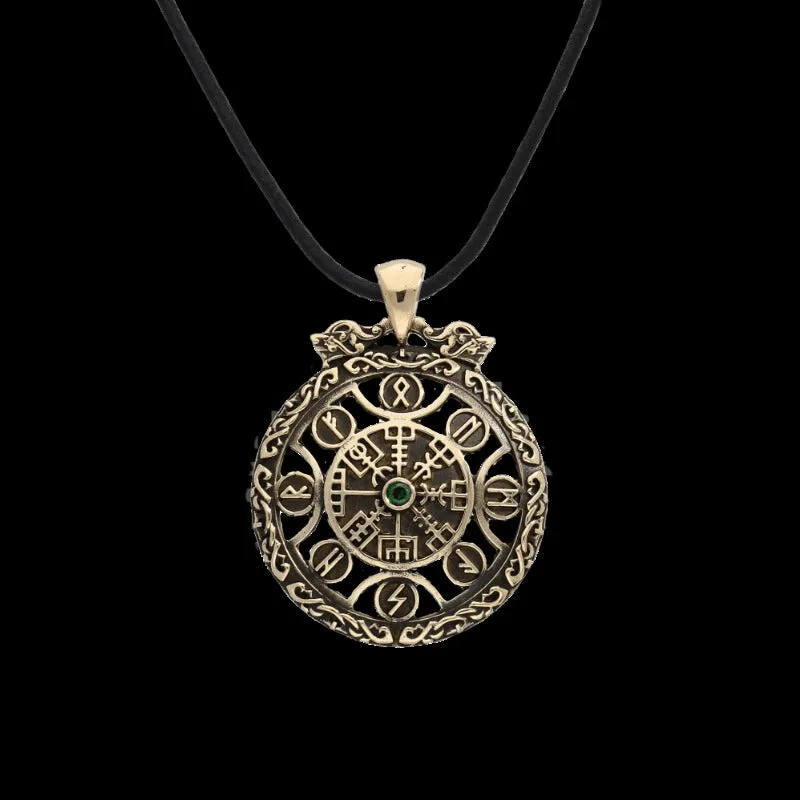 Handcrafted Vegvisir Symbol Viking Runes Ornament Bronze Pendant