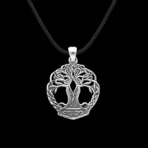 Handcrafted Yggdrasil Mjolnir Sterling Silver Pendant