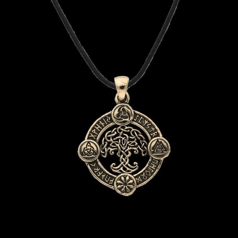 Handcrafted Yggdrasil Norse Symbols Bronze Pendant