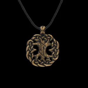 Handcrafted Yggdrasil Wolf Rune Bronze Pendant