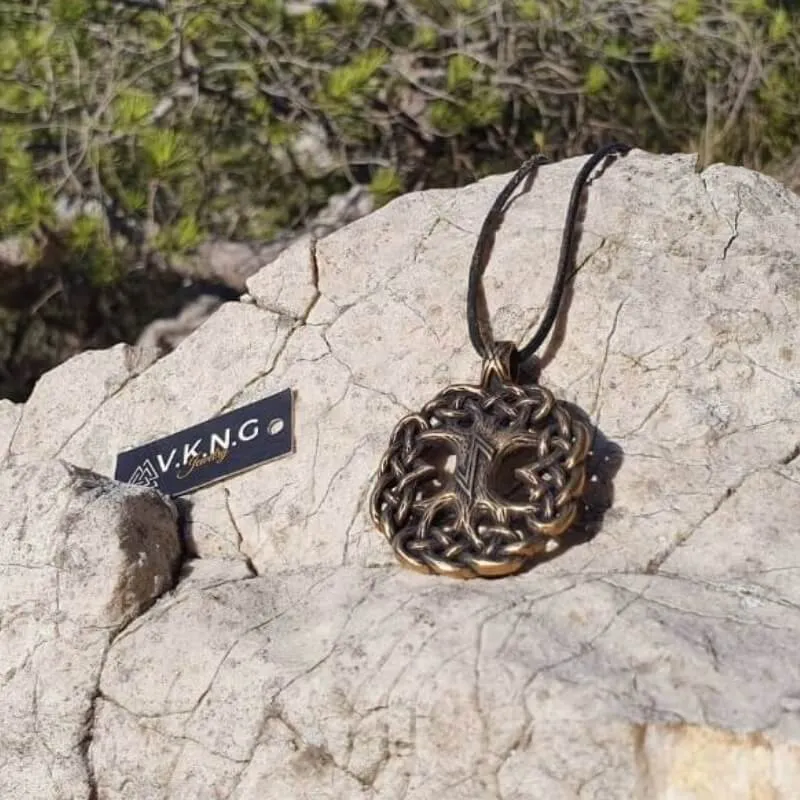 Handcrafted Yggdrasil Wolf Rune Bronze Pendant