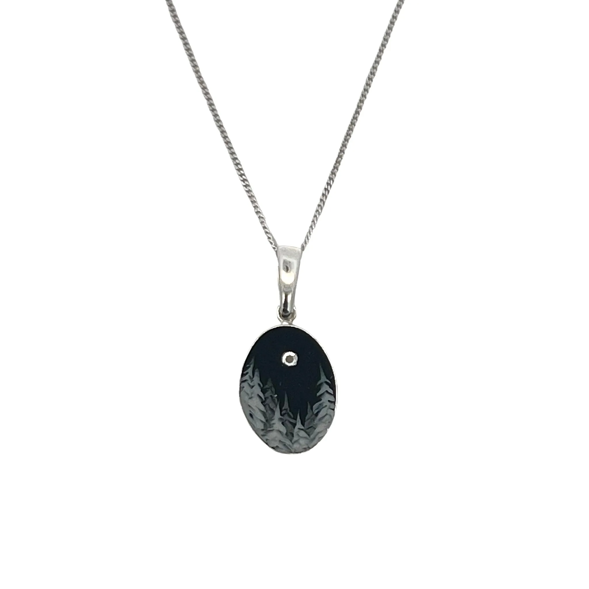 Handmade Polymer Moonlit Mountain Cedar Oval Pendant