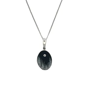 Handmade Polymer Moonlit Mountain Cedar Oval Pendant