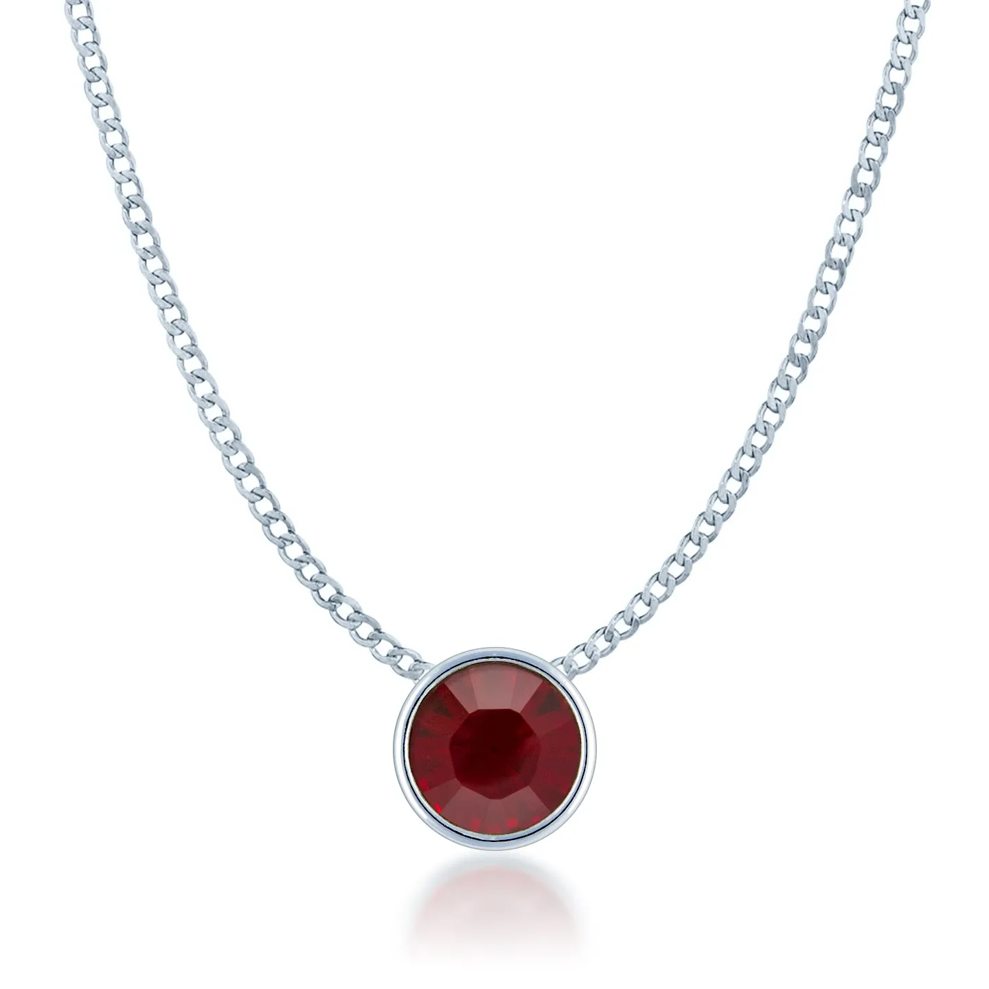 Harley Small Pendant Necklace with Red Siam Round Crystals from Swarovski Silver Toned Rhodium Plated