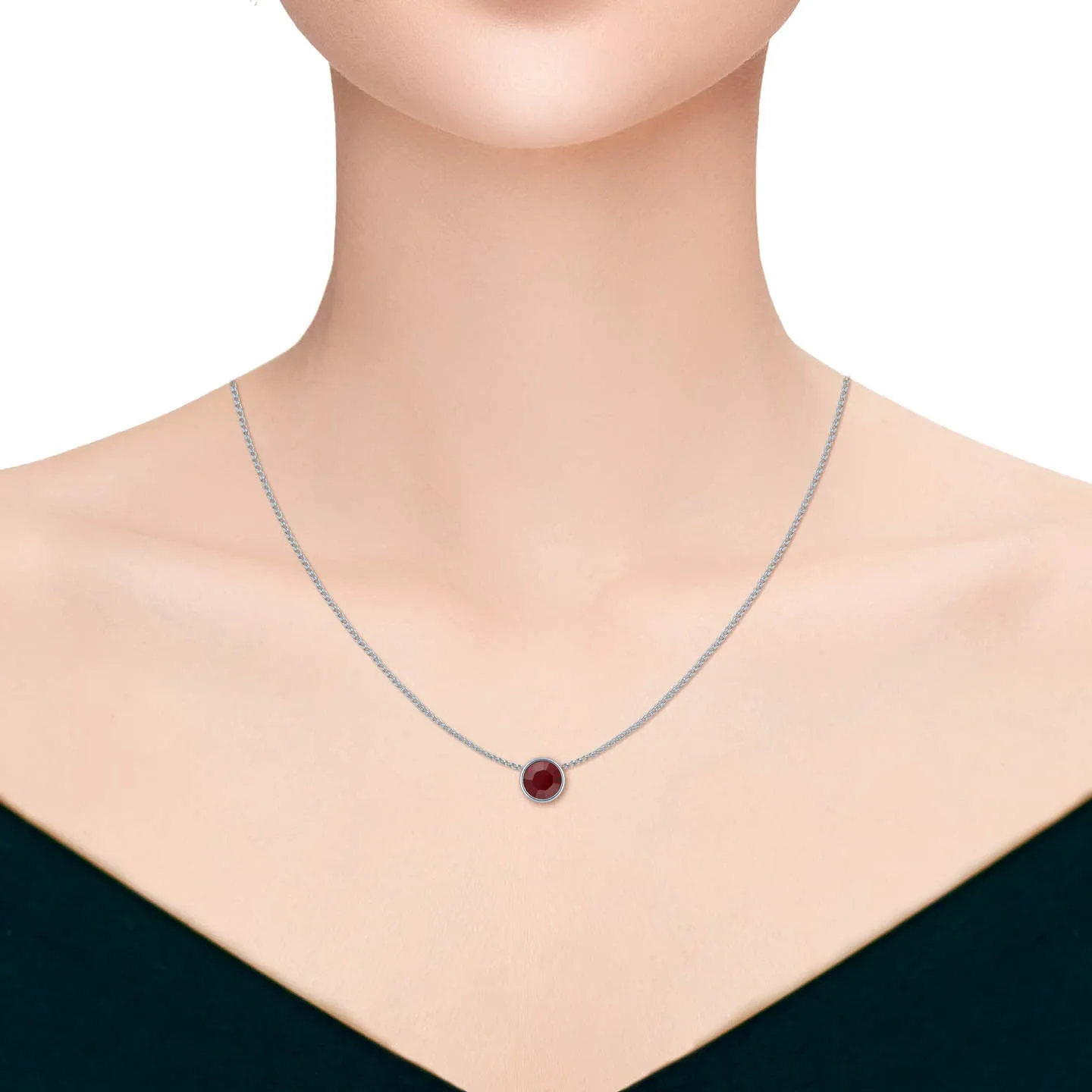 Harley Small Pendant Necklace with Red Siam Round Crystals from Swarovski Silver Toned Rhodium Plated