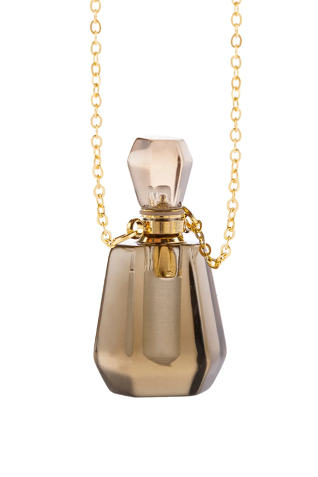 HDN2930 - NATURAL STONE ROUNDED CRYSTAL PERFUME BOTTLE NECKLACE WITH BOX