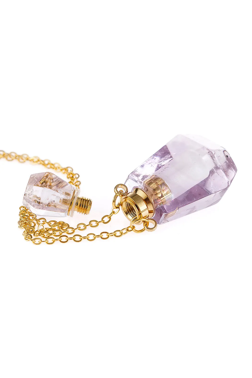 HDN2930 - NATURAL STONE ROUNDED CRYSTAL PERFUME BOTTLE NECKLACE WITH BOX