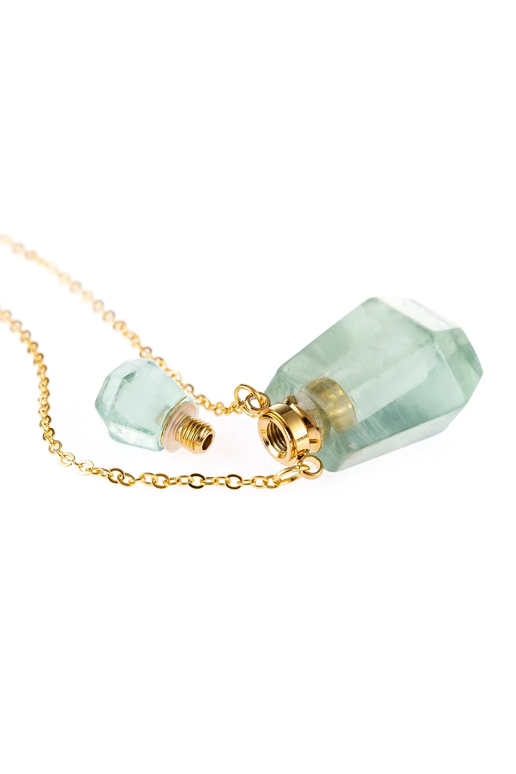 HDN2930 - NATURAL STONE ROUNDED CRYSTAL PERFUME BOTTLE NECKLACE WITH BOX