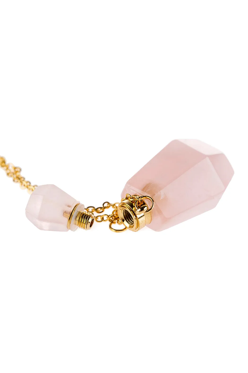 HDN2930 - NATURAL STONE ROUNDED CRYSTAL PERFUME BOTTLE NECKLACE WITH BOX