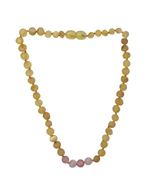 Healing Gemstone Teething Necklace for Babies: Raw Lemon   Rose Quartz