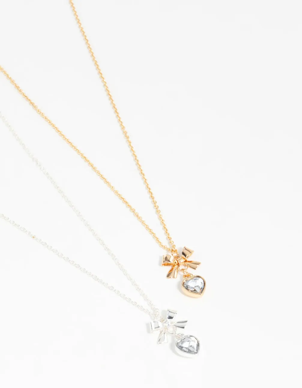Heart & Bow Pendant Necklaces 2-Pack