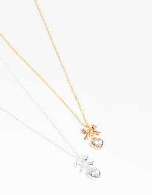 Heart & Bow Pendant Necklaces 2-Pack