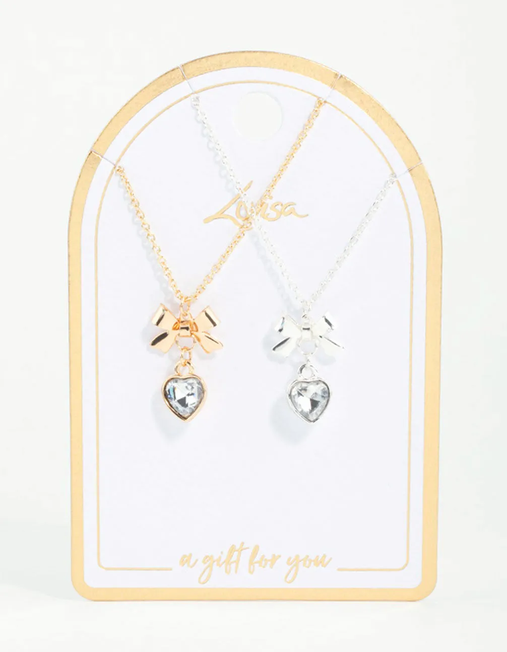 Heart & Bow Pendant Necklaces 2-Pack