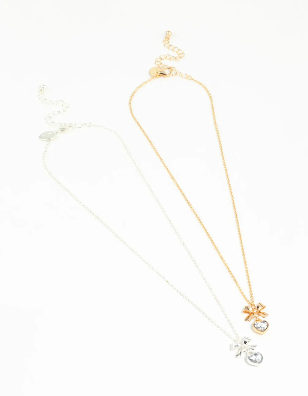 Heart & Bow Pendant Necklaces 2-Pack