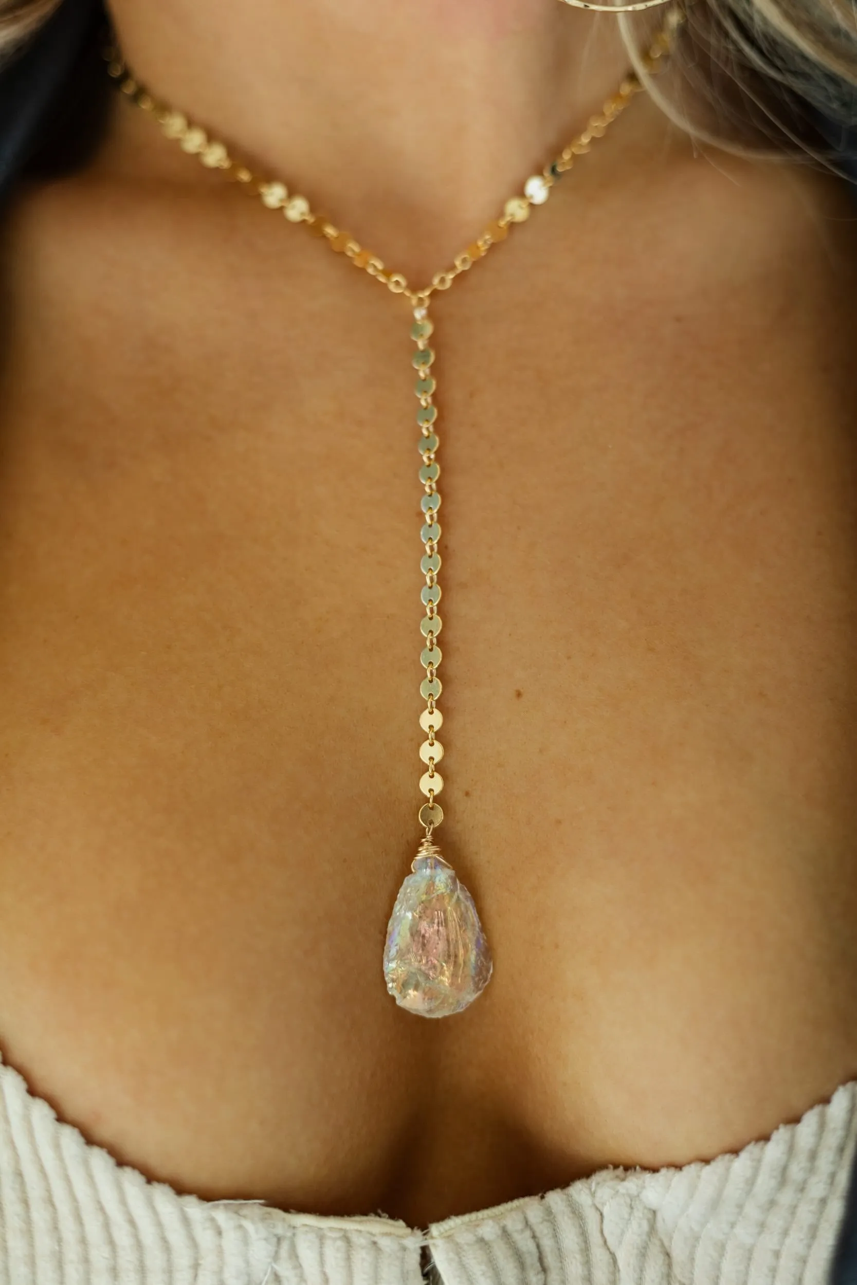 Heart Energy Angel Aura Gold Lariat Necklace