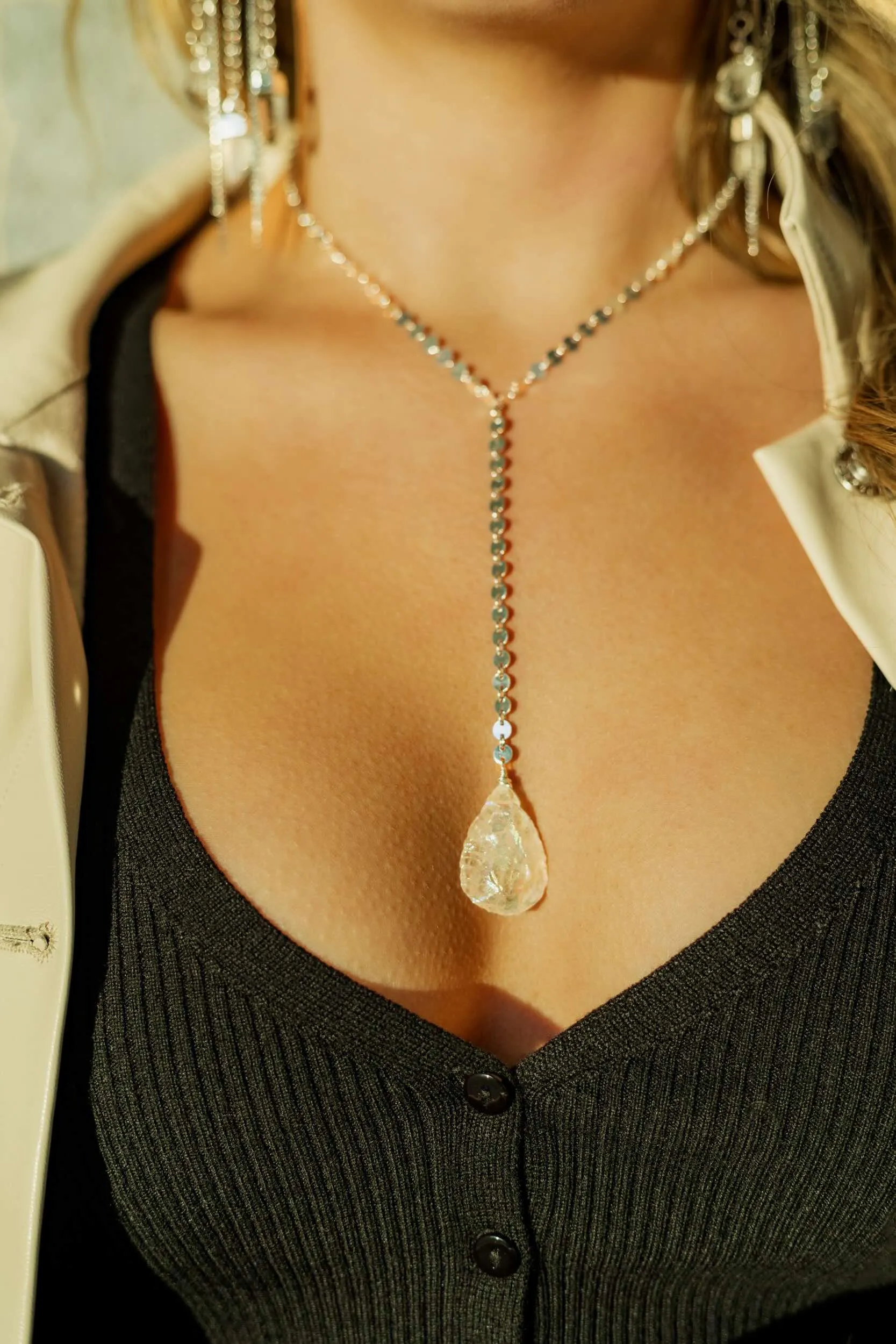 Heart Energy Angel Aura Silver Lariat Necklace