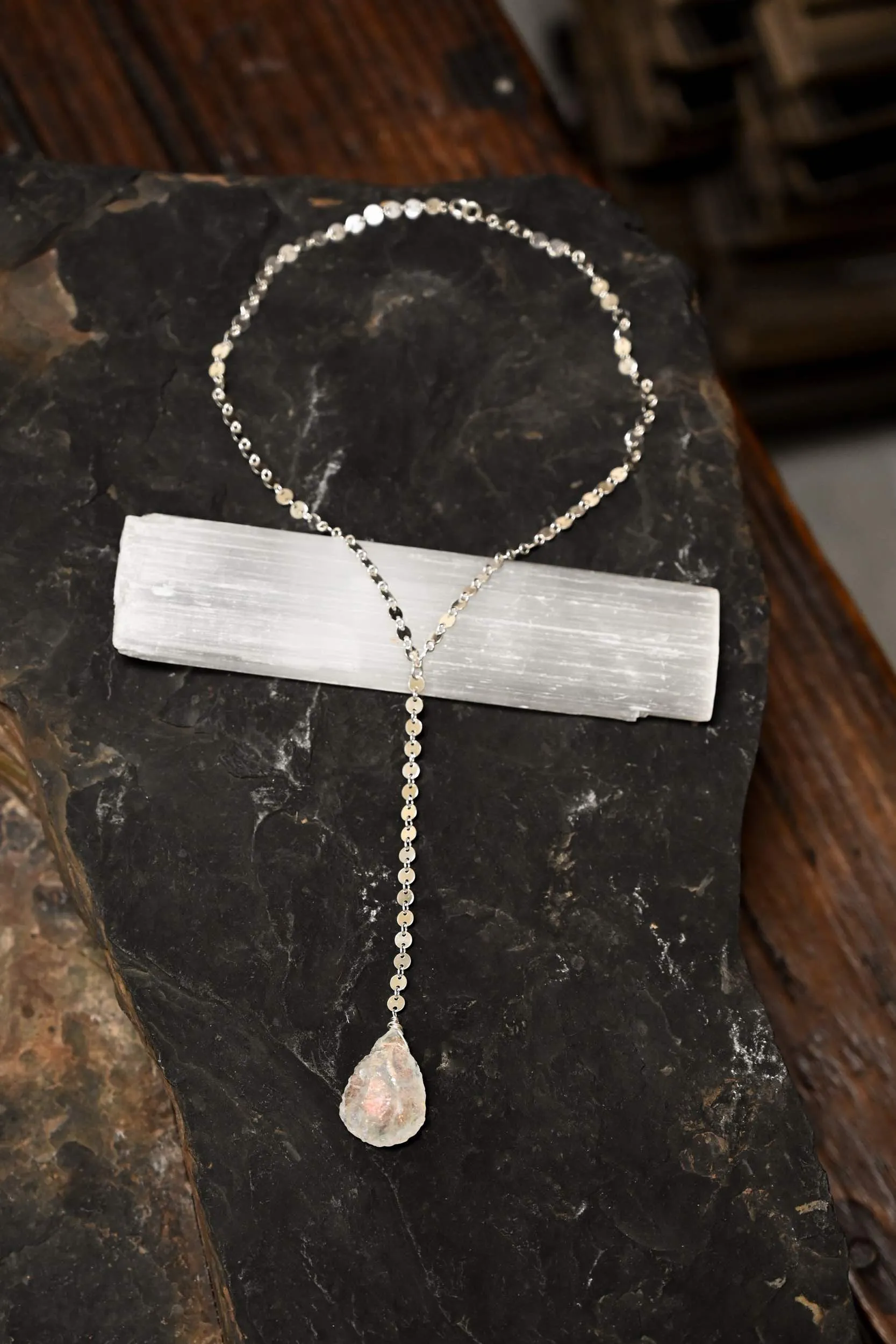 Heart Energy Angel Aura Silver Lariat Necklace