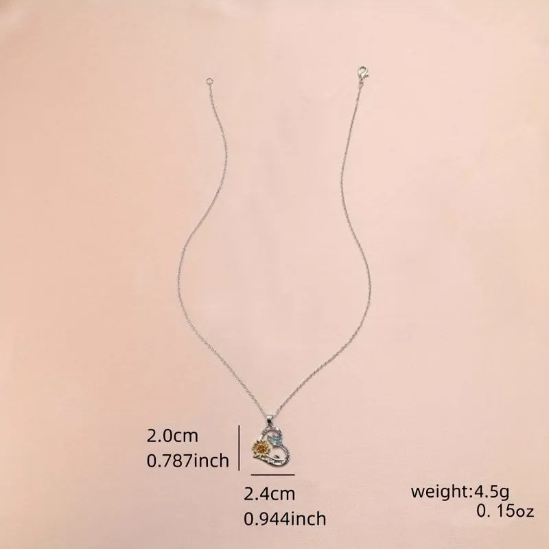 Heart Pendant Necklace Butterfly Sun Flower Pendant Men Women Jewelry