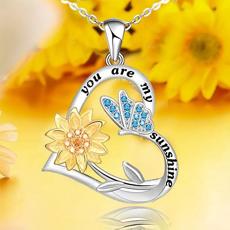 Heart Pendant Necklace Butterfly Sun Flower Pendant Men Women Jewelry