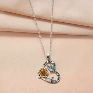 Heart Pendant Necklace Butterfly Sun Flower Pendant Men Women Jewelry