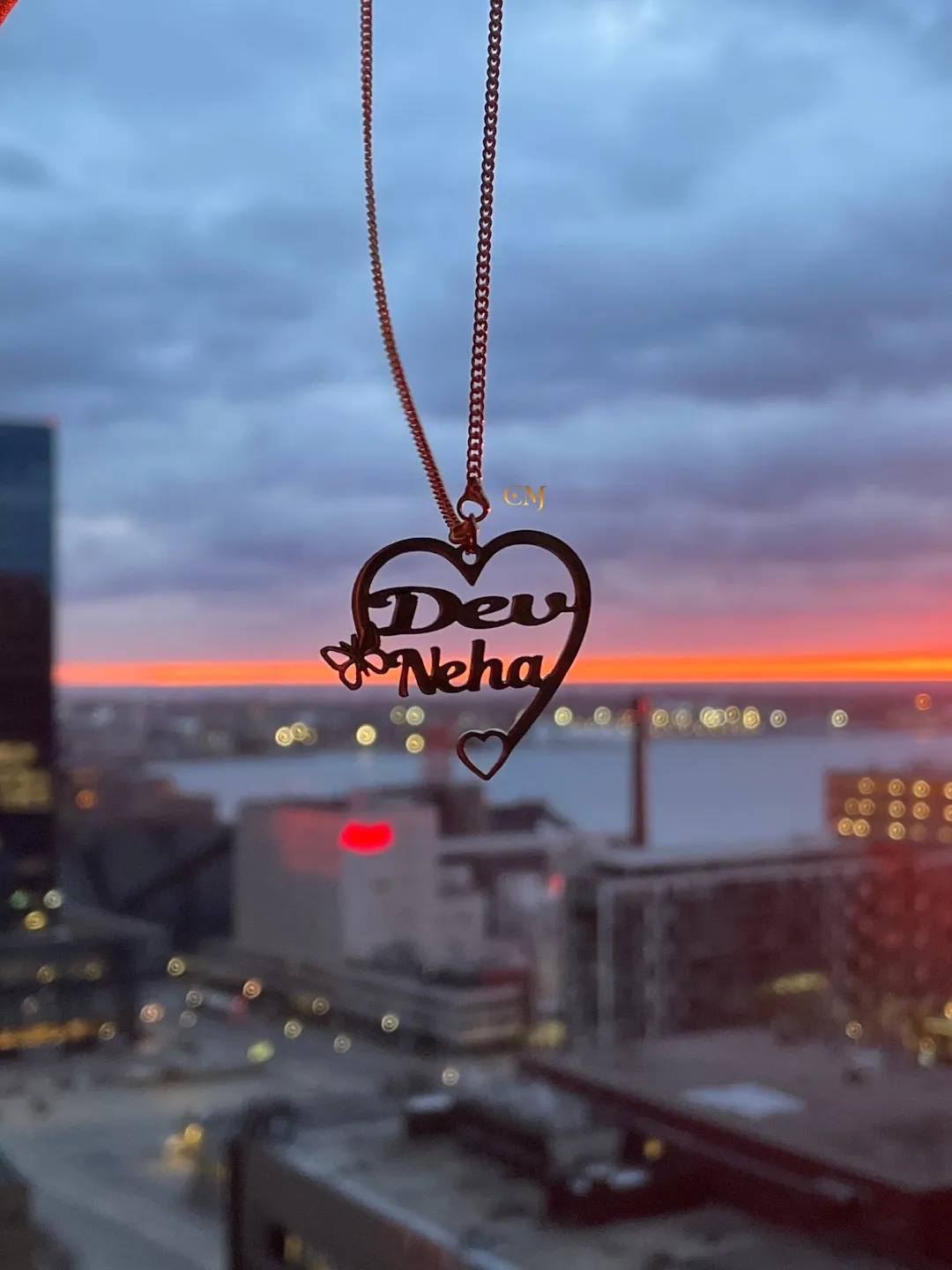 Heart Shape Pendant With 2 Names And A Mini Butterfly