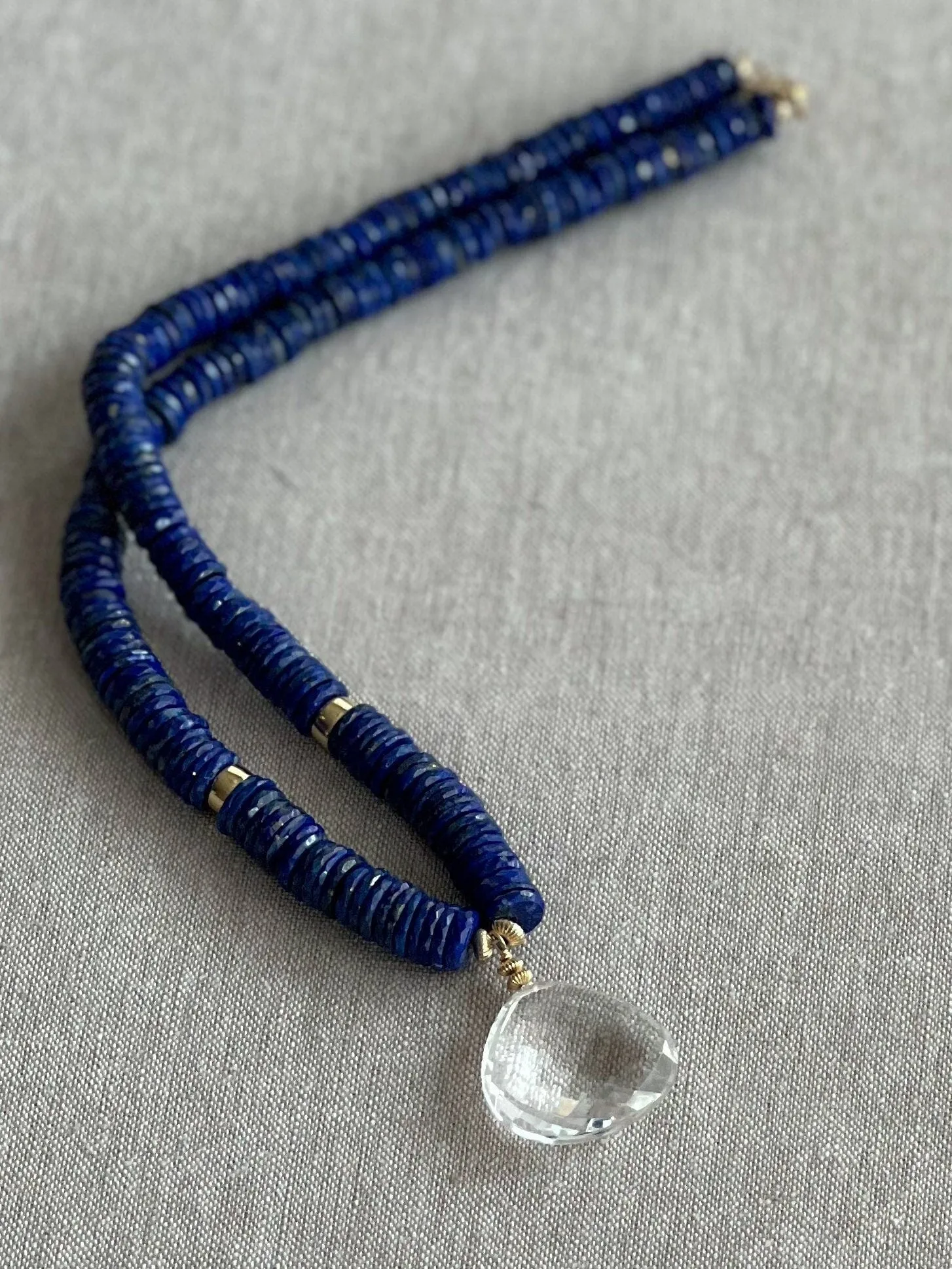 Heishi Lapis Necklace with Clear Quartz Pendant