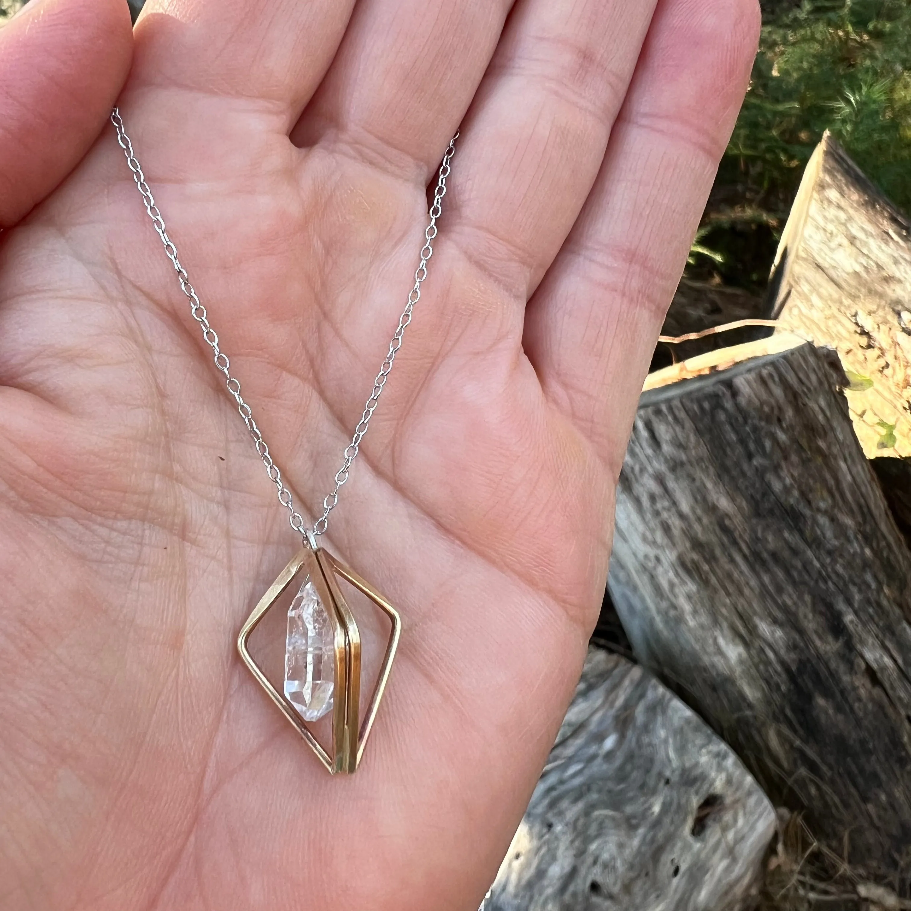 Herkimer Double Diamond Necklace, Handmade