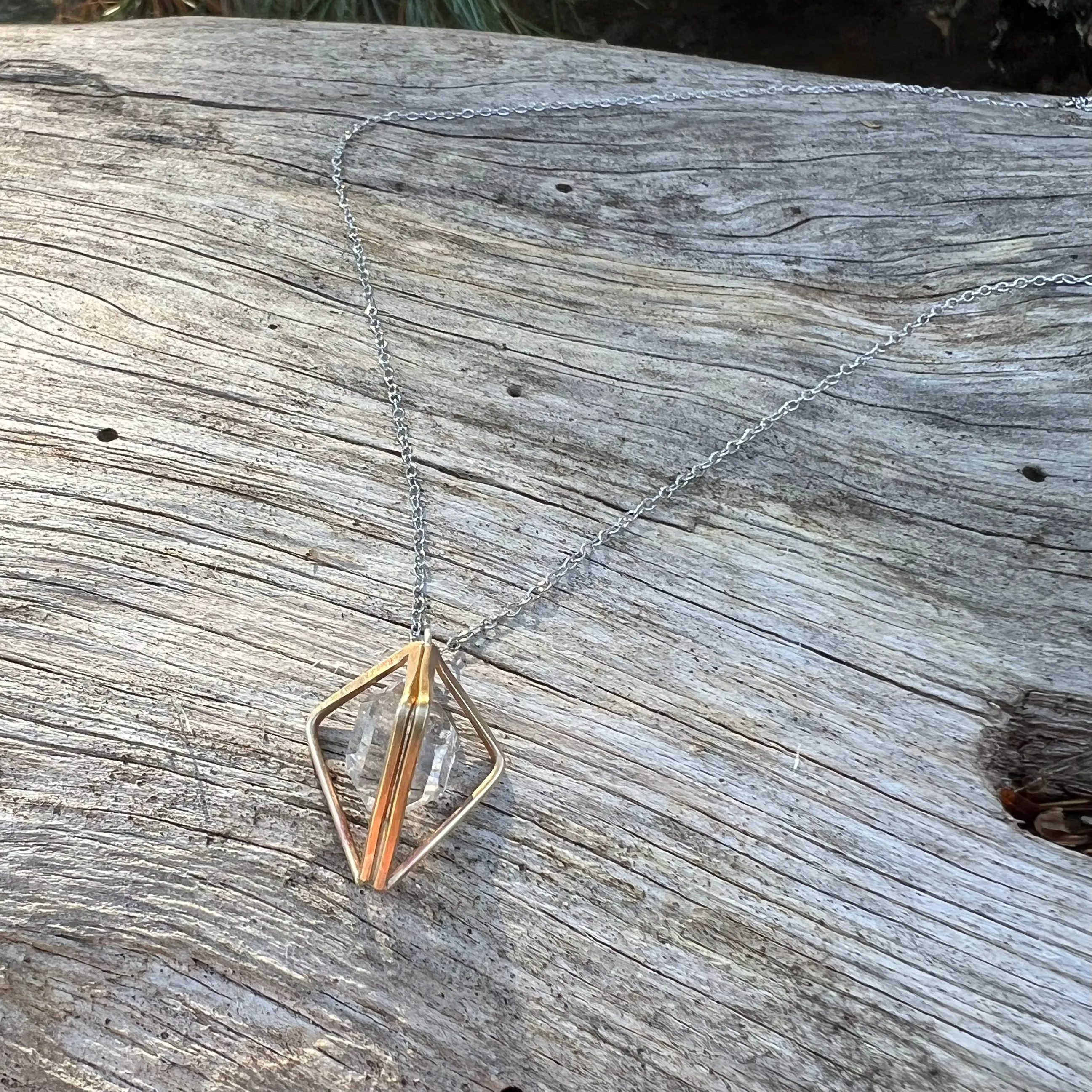 Herkimer Double Diamond Necklace, Handmade