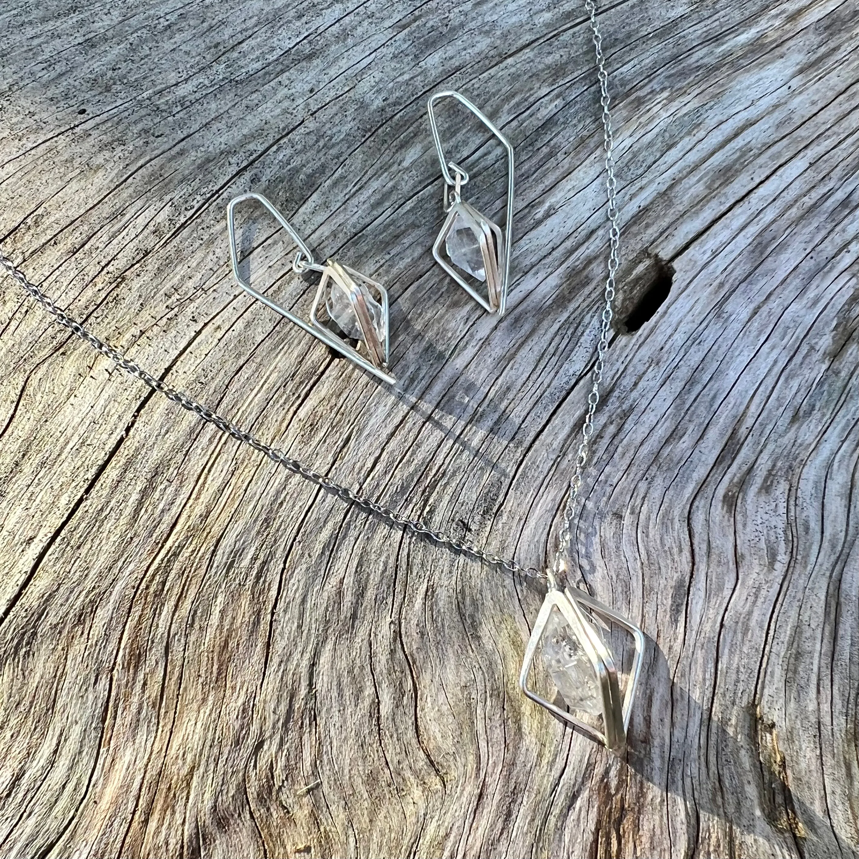 Herkimer Double Diamond Necklace, Handmade