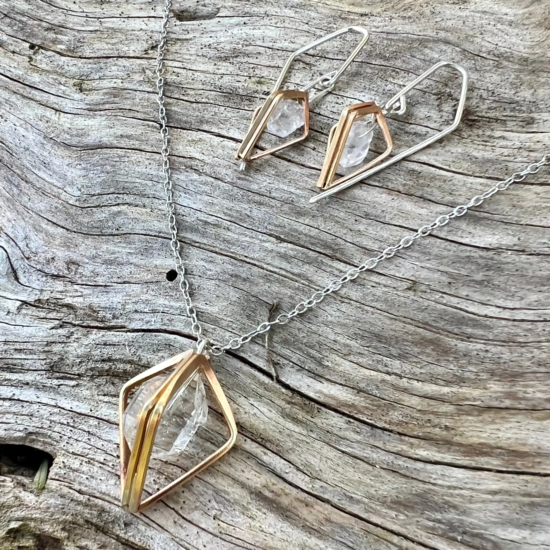 Herkimer Double Diamond Necklace, Handmade