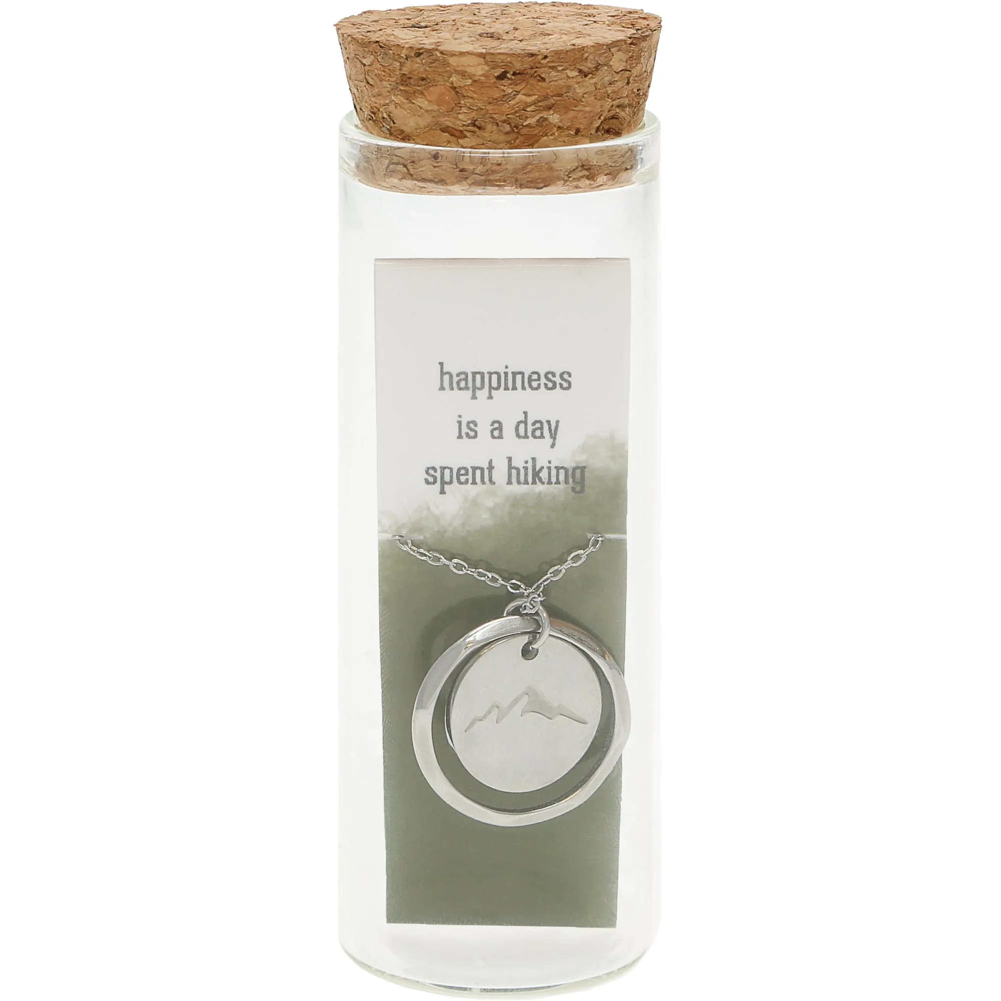 Hiking 16.5" - 18.5" Stainless Steel Engraved Necklace in a Bottle