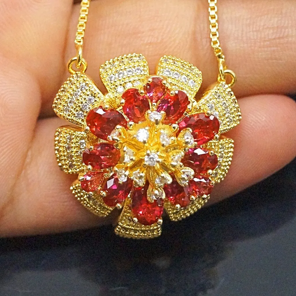 Huge Ruby Flower Pendant
