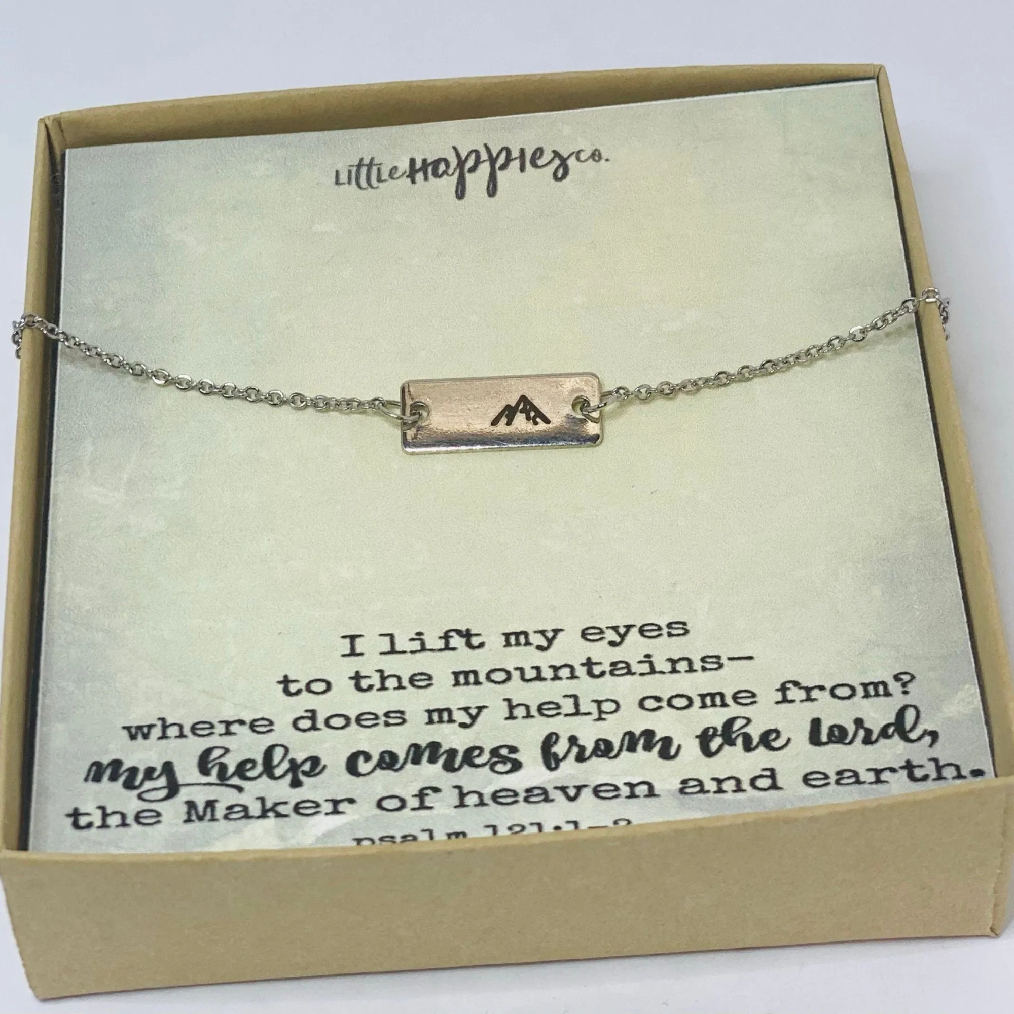 I lift my eyes up to the mountains, Bible verse necklace, Psalm 121, Scripture necklace, Christian jewelry, Religious gift, Mountain jewelry