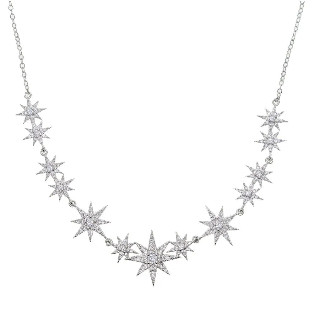 Iced Out Bling CZ Star Starburst Charm Necklaces For Women