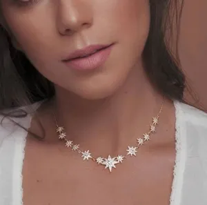 Iced Out Bling CZ Star Starburst Charm Necklaces For Women