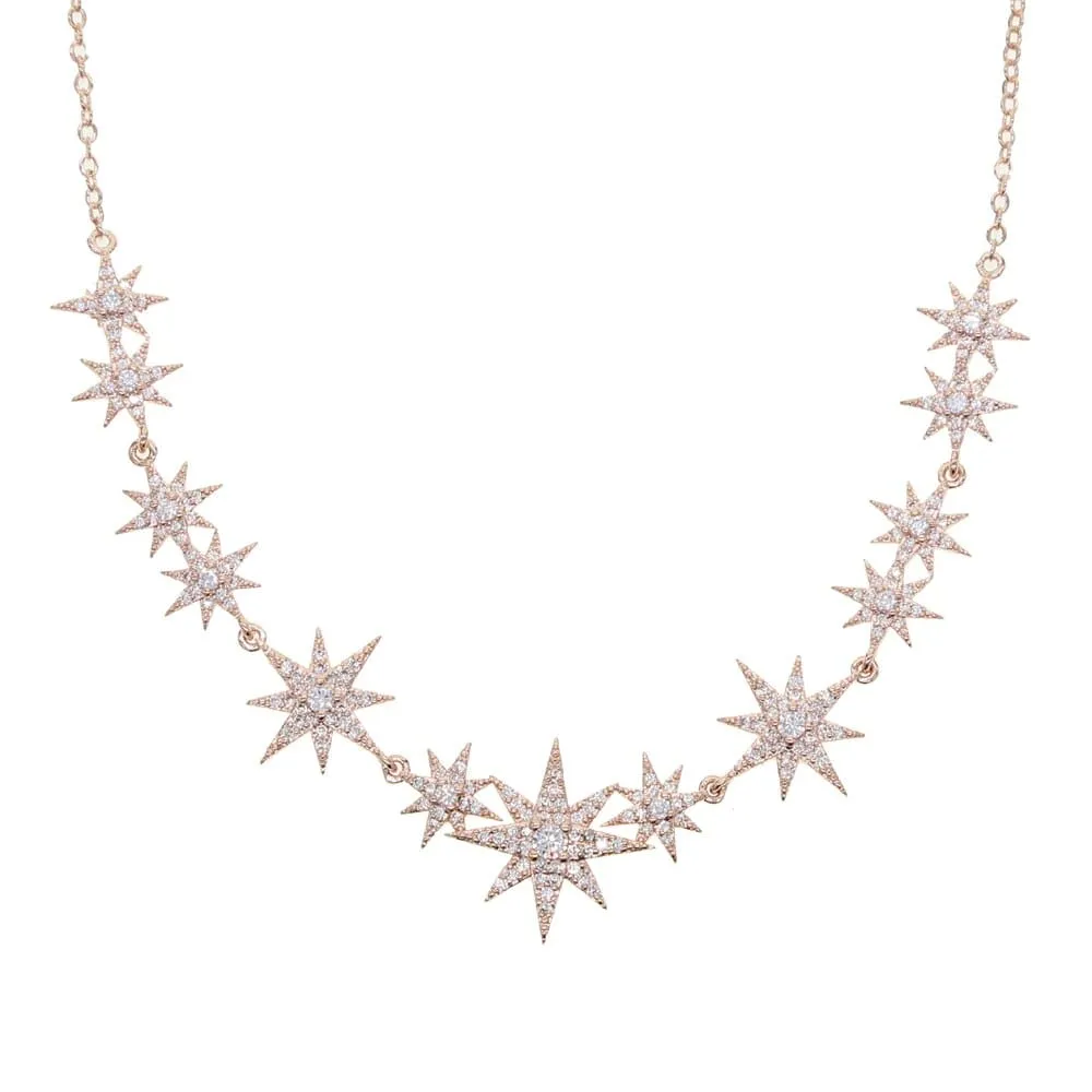 Iced Out Bling CZ Star Starburst Charm Necklaces For Women