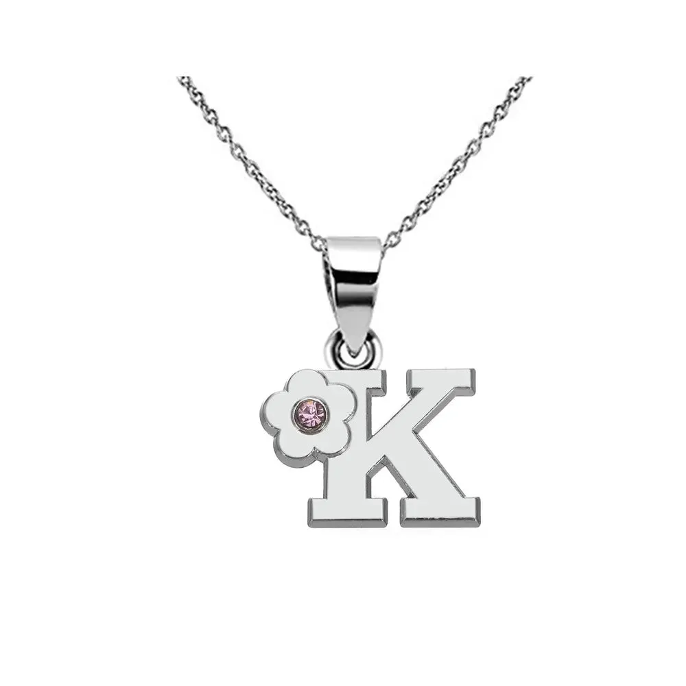 Initials Flower Letter Name Necklace for Girls Children's Alloy Crystal Flower A-Z Alphabet Pendant Chain Kids Jewelry