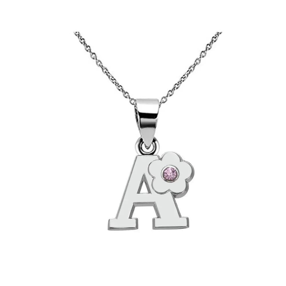 Initials Flower Letter Name Necklace for Girls Children's Alloy Crystal Flower A-Z Alphabet Pendant Chain Kids Jewelry